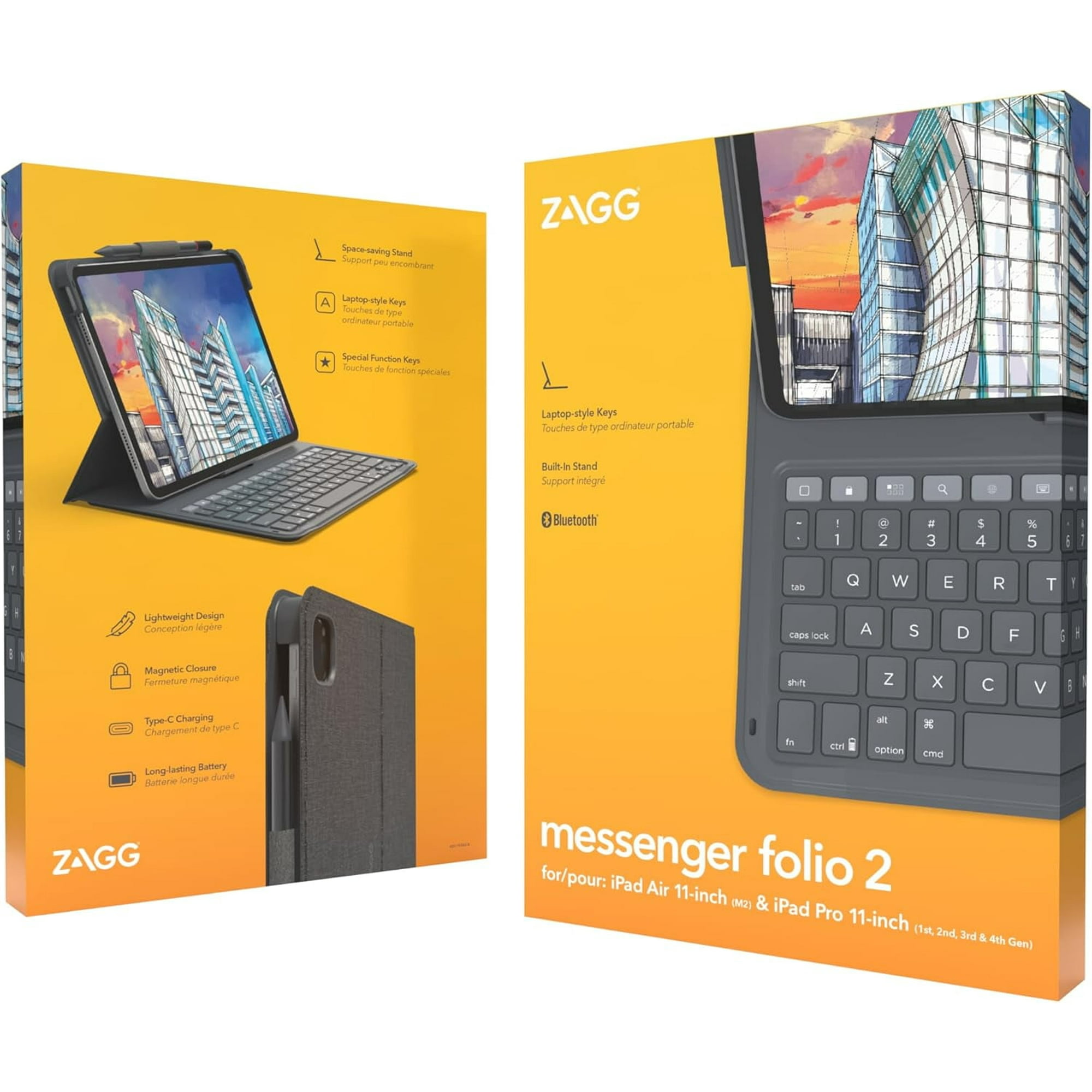 ZAGG - Messenger Folio 2 Keyboard & Case for Apple iPad Air 11" (M4, M3, M2), iPad Air 10.9" (Gen 5, 4), iPad Pro 11" (Gen 4, 3, 2, 1) - Black