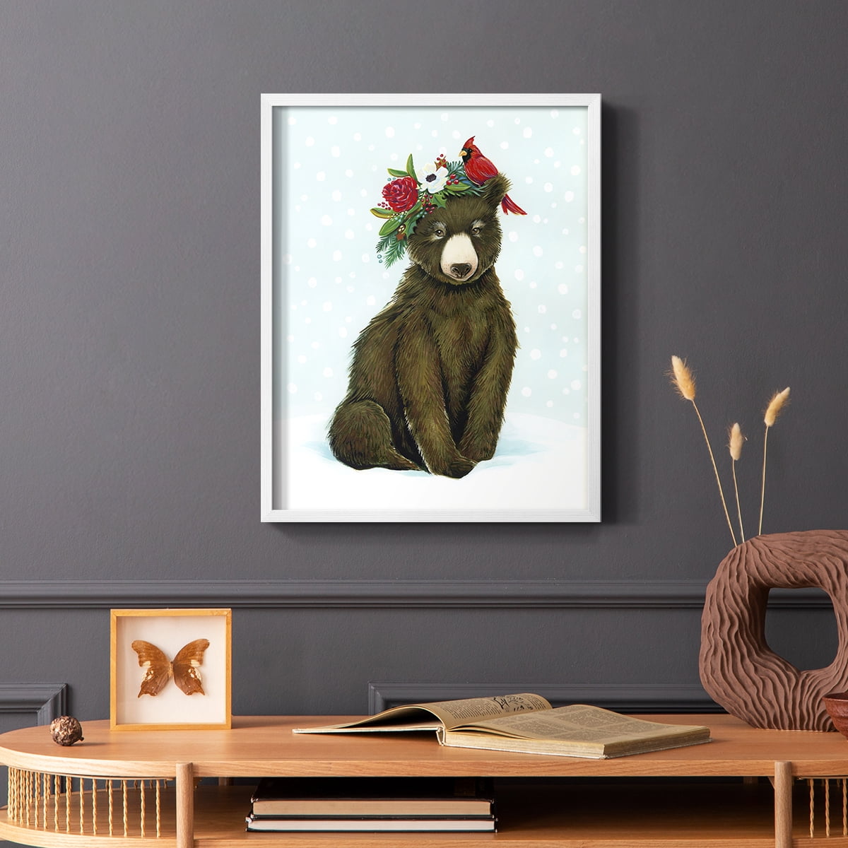 Winter Woodland Creatures with Cardinals I Framed Print - Solid Wood in Single Picture Frame Solid Wood 2 Framed Print