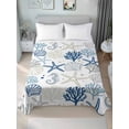 thumbnail image 4 of Blue Beige Coastal Flat Sheets Only Twin XL Size, Soft Breathable Bed Top Sheets for Mattress, Summer Beach Starfish Coral Nautical Luxury Bedding Flat Sheets for Home Hotel Bedroom Bed Protection, 4 of 9