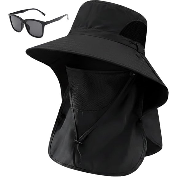 JKCCZLL Spring/Summer Fisherman's Hat Detachable Outdoor Fishing Hiking UPF50 Face Covering Neck Protection Wide Brim Sun Hat,Black,outdoor sun protection