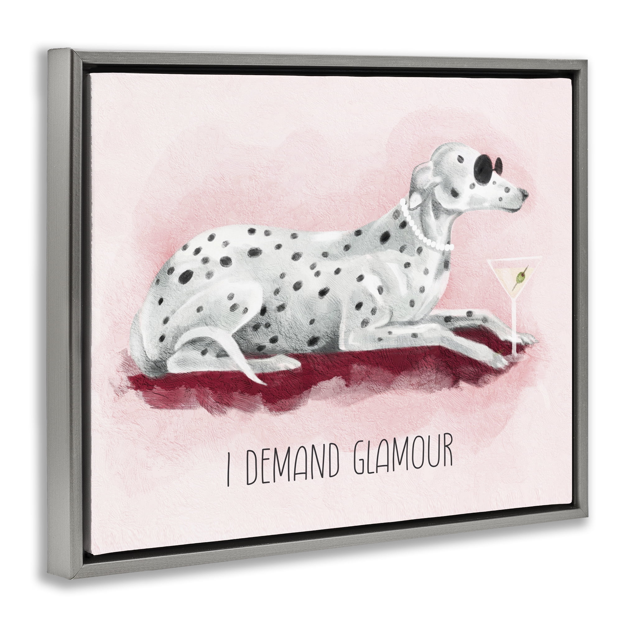 Stupell Industries I Demand Glamour Dog Animals Painting Gray Floater Framed Canvas Art Print Wall Art, 31 x 25