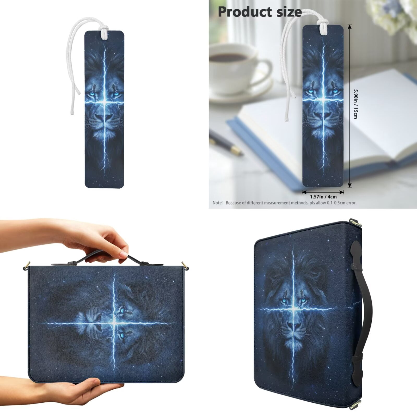 Kuiaobaty Lion Galaxy Print Bible Cover for Women Sturdy Carrying Book Case with Bookmark Waterproof Leather Church Bible Protective with Handle and Strap for Church, Blue