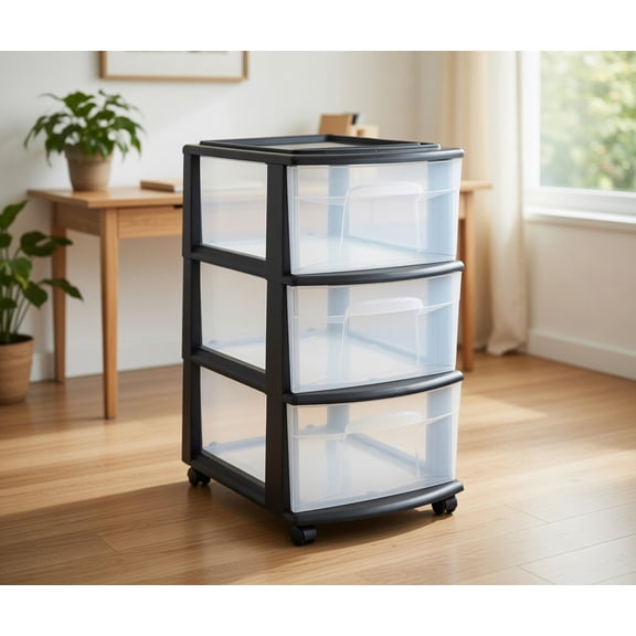 3-Drawer Rolling Plastic Storage Organizer Cart with Wheels