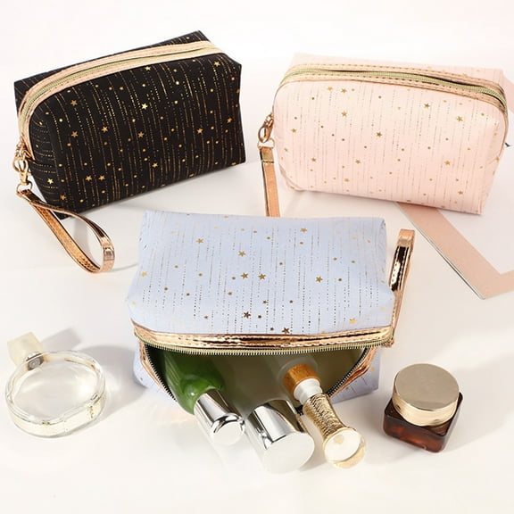 Portable Travel Makeup Bag with Compartments, Black Nylon Cosmetic Case, Waterproof Toiletry Organizer for Brushes and Accessories, 7.08x3.93x2.95 inches