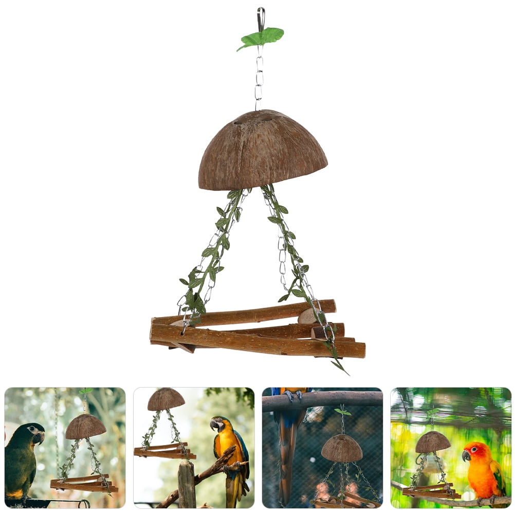 SEWCHICS Parrot Hammock Wood Swing with Easy Hanging Feature Coffee Color for Bird Cage