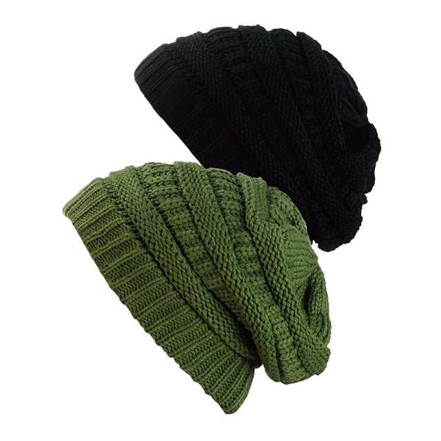 Bonnet Tricoté pour Femmes (Lot de 2), Noir/olive Neuf