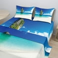 thumbnail image 2 of Ambesonne Scenery Fitted & Top Sheet Set with Shams, Exotic Coastline, Blue White Cream, 2 of 8