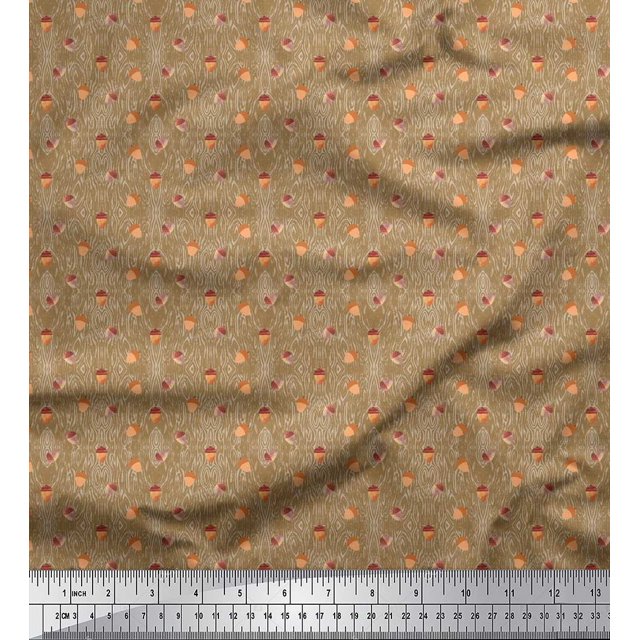 Soimoi Brown Georgette Viscose Fabric Oaknut Fruits Print Sewing Fabric Yard 42 Inch Wide
