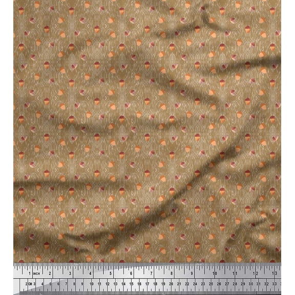 Soimoi Brown Silk Fabric Oaknut Fruits Decor Fabric Printed Yard 42 Inch Wide