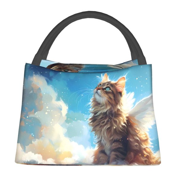 Balery Blue Sky Winged Cat Bolsa de Aislamiento Portátil – Bolsa de Almuerzo con Forro de Aluminio Mejorado, Funda Impermeable y Fácil de Limpiar para Picnic y Caja de Almuerzo