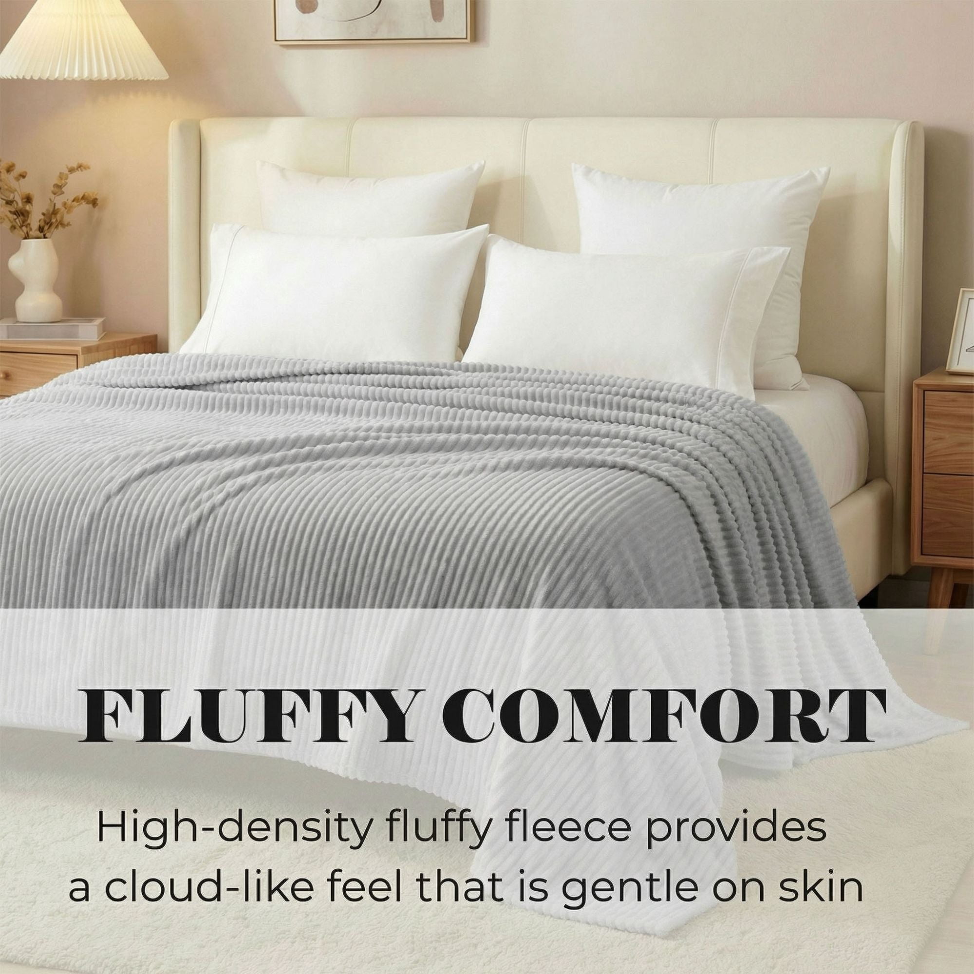 Superior Kacey Ribbed Fluffy Fleece Blanket, King Size, Platinum