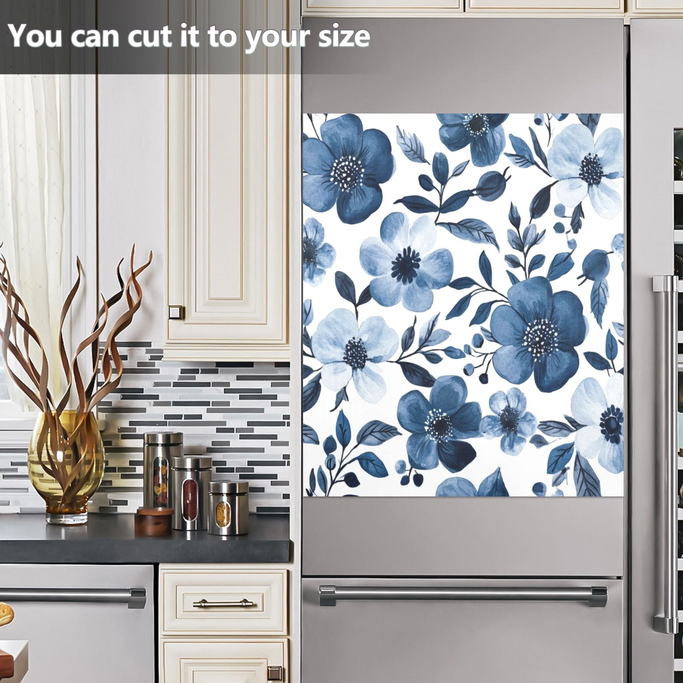 Dishwasher Magnetic Sticker 23x26 Inch Refrigerator Magnetic Sticker Washing Machine Magnetic Sticker Kitchen Panel Magnetic Sticker Home Decor Beautiful Navy Flowers