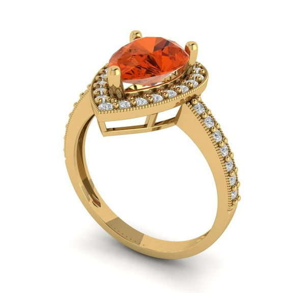 2.36 ct Pear Cut Simulated Red Diamond Halo Engagement Ring for Women in 18K Yellow Gold