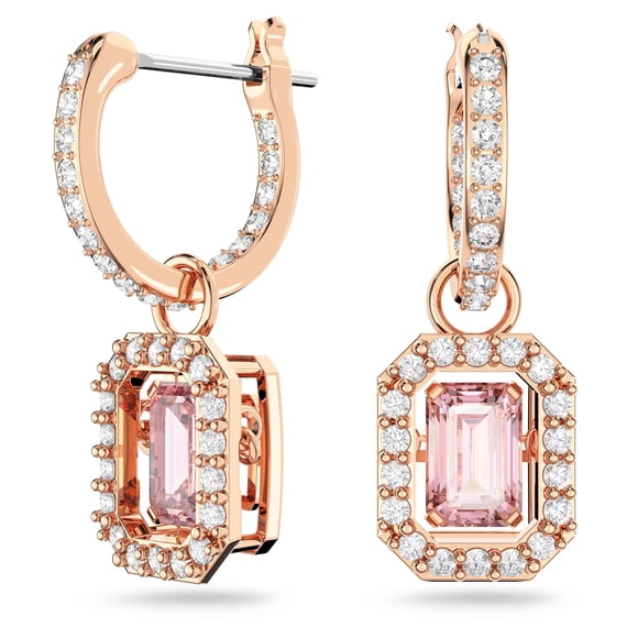 Pendientes Swarovski Una Drop Octagon con cristal rosa y oro rosa