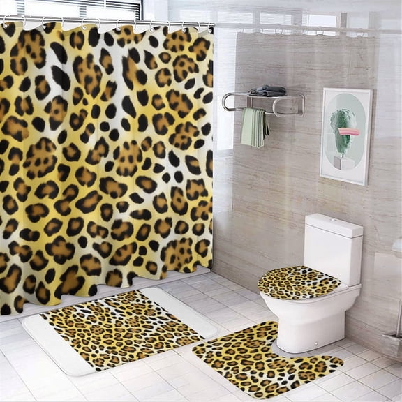 Colorful Leopard Print 4Pcs Shower Curtain Set Shower Curtain Set with Carpet Bath Mat