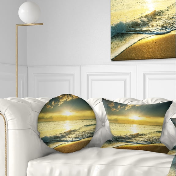 Designart 12" x 20" Multi-color Sea Shore Polyester Throw Pillow