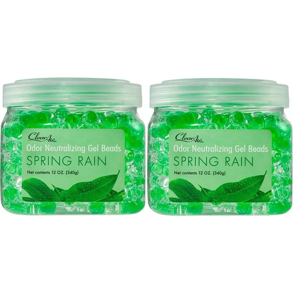 Clear Air 12oz (2-Pack) Odor Eliminator Gel Beads Air Freshener Essential Oils - Spring Rain Scent