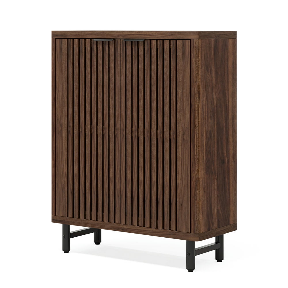 Hommoo 6-Tier Shoe Cabinet with Louvered Doors & Adjustable Shelves,Wooden Shoe Storage Organizer Cabinet, 24 Pairs,Dark Walnut