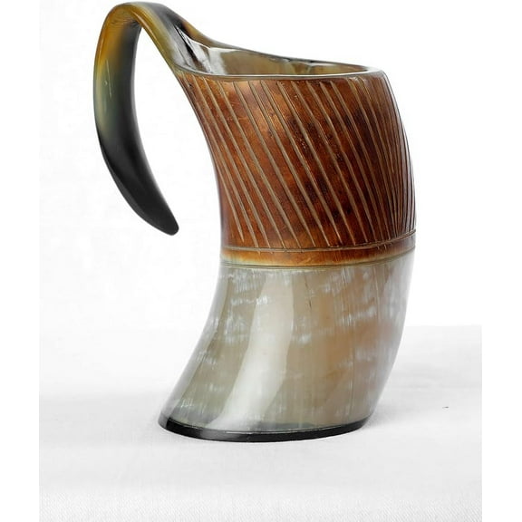 Viking Traders Original Medieval Viking Drinking Horn Mug Uniquely Handcrafted from Genuine Horn with Food safe coating and polished for Beer,Ale, Wine, Mead & Pagan Game of Thrones size 16oz