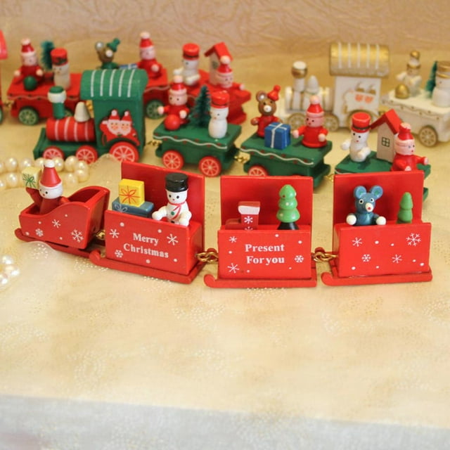 Juguete de Tren Navideña con Pasajeros de Árbol de Navidad de Nieve para Adultos CUTICAT Tren de madera de Navidad
