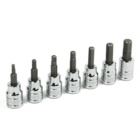 UPC: 0028907118697 | Powerbuilt 7 Piece 3/8 Inch Drive SAE Hex Bit Socket Set – 648661