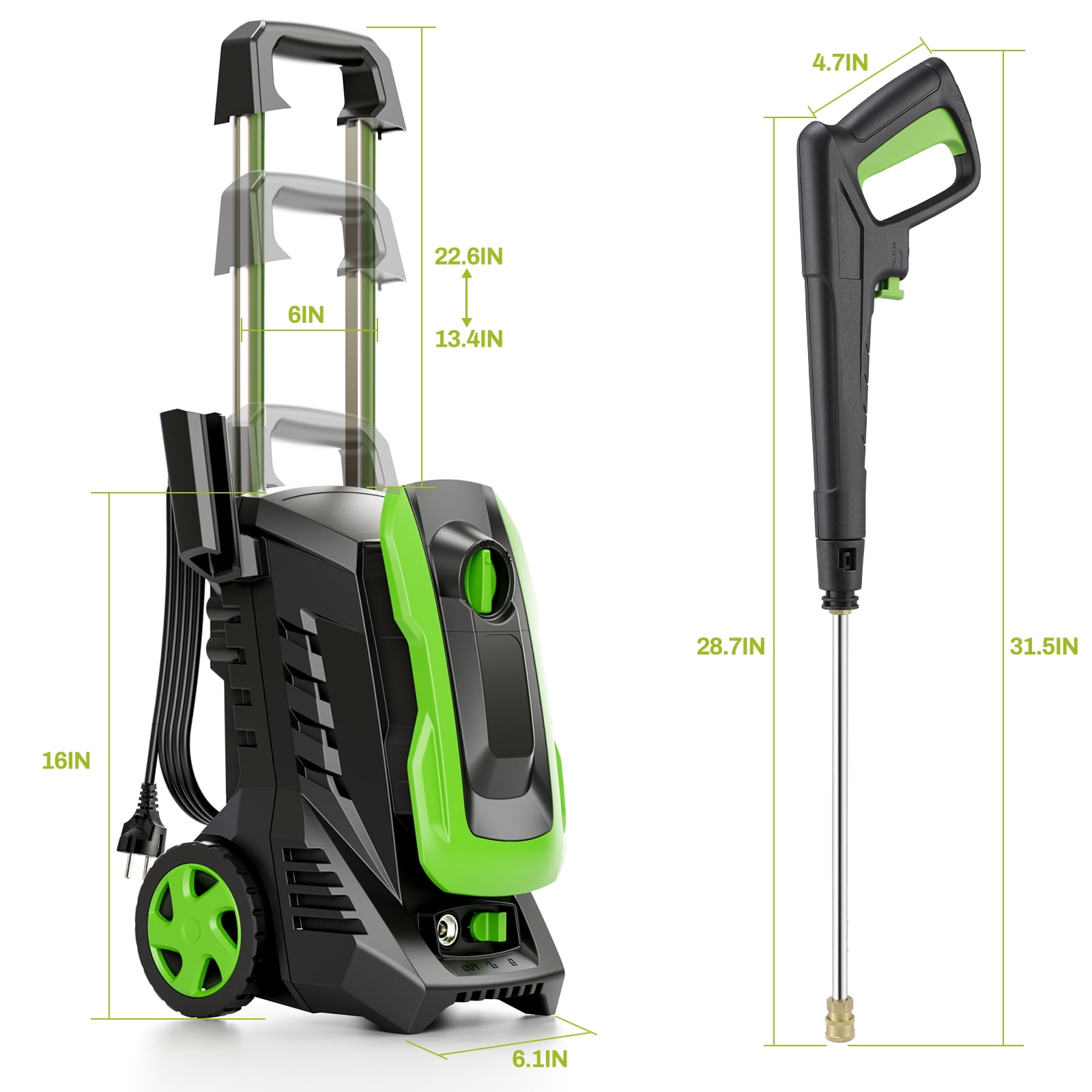 Pirecart Electric Pressure Washer 2700 PSI 1.7 GPM Power Washer with 4 Quick Connect Nozzles, Foam Cannon, Home/Driveway/Car Wash/Patio/Fence Power Washer with Surface Cleaner