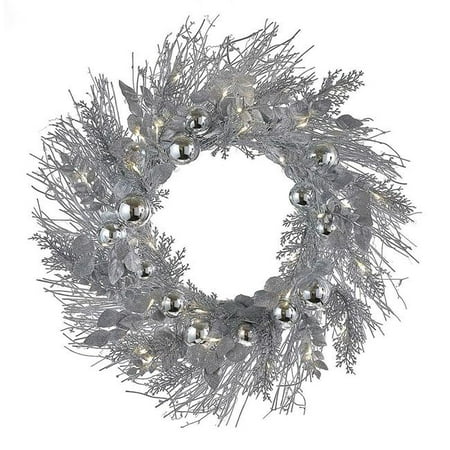 UPC 086131404078 product image for Kurt Adler 24-Inch Battery-Operated Silver Twig LED Wreath | upcitemdb.com