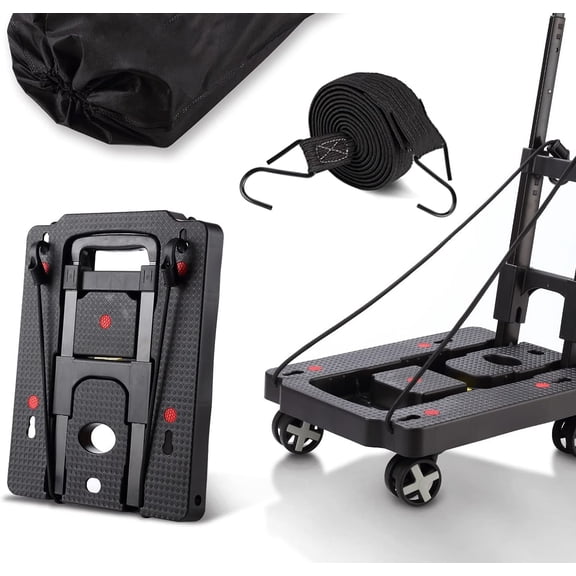 Folding Hand Truck Dolly Foldable, Luggage Cart with Rotate Wheels, Utility Cart with Adjustable Handle, Collapsible Dolly for Moving