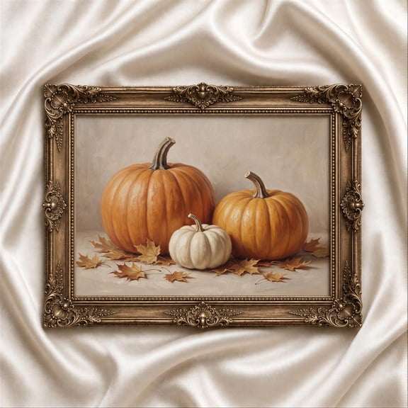 Vintage Beige Pumpkin Canvas Art Prints Painting Fall Harvest Picture Artwork Home Bedroom Autumn Farmhouse Decoration No Frame