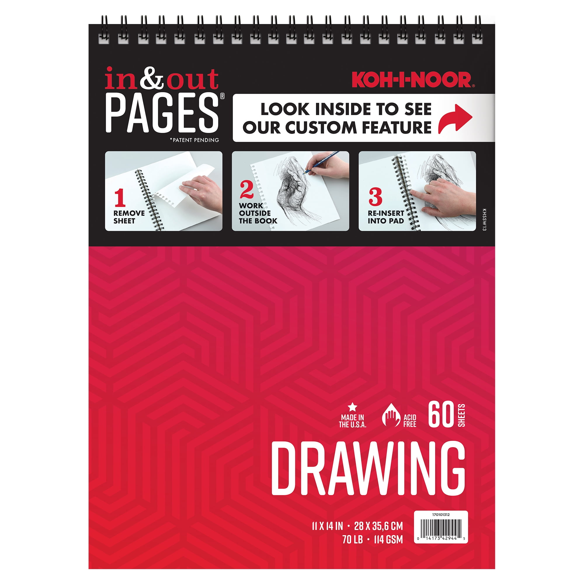 Kohinoor Drawing Pad 11 X 14 70lb./114GSM 60 Sheet Top Wire