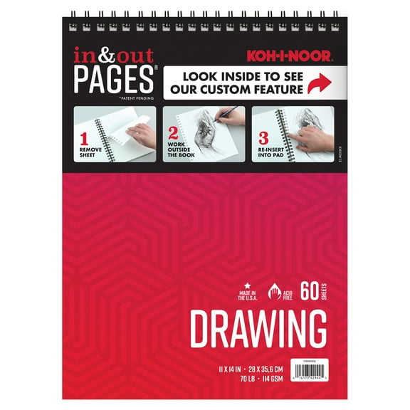 Kohinoor Drawing Paper Pad 11" x 14" 70lb./114 GSM 60 Sheets , white paper Top Wire construction. Acid and lignin free paper formulation.