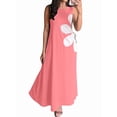 thumbnail image 3 of Women Casual Sleeveless Dresses Crewneck Patchwork Floral Midi Dress Coral Color L, 3 of 8
