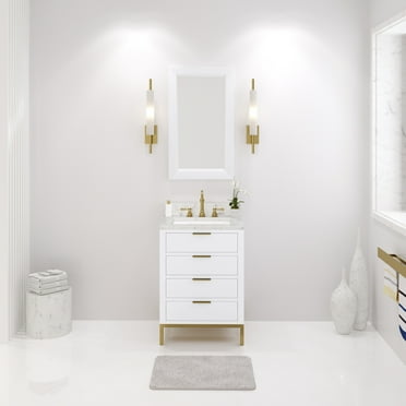 Water Creation Bristol 24" Wood Single Bathroom Vanity in Pure White and Gold