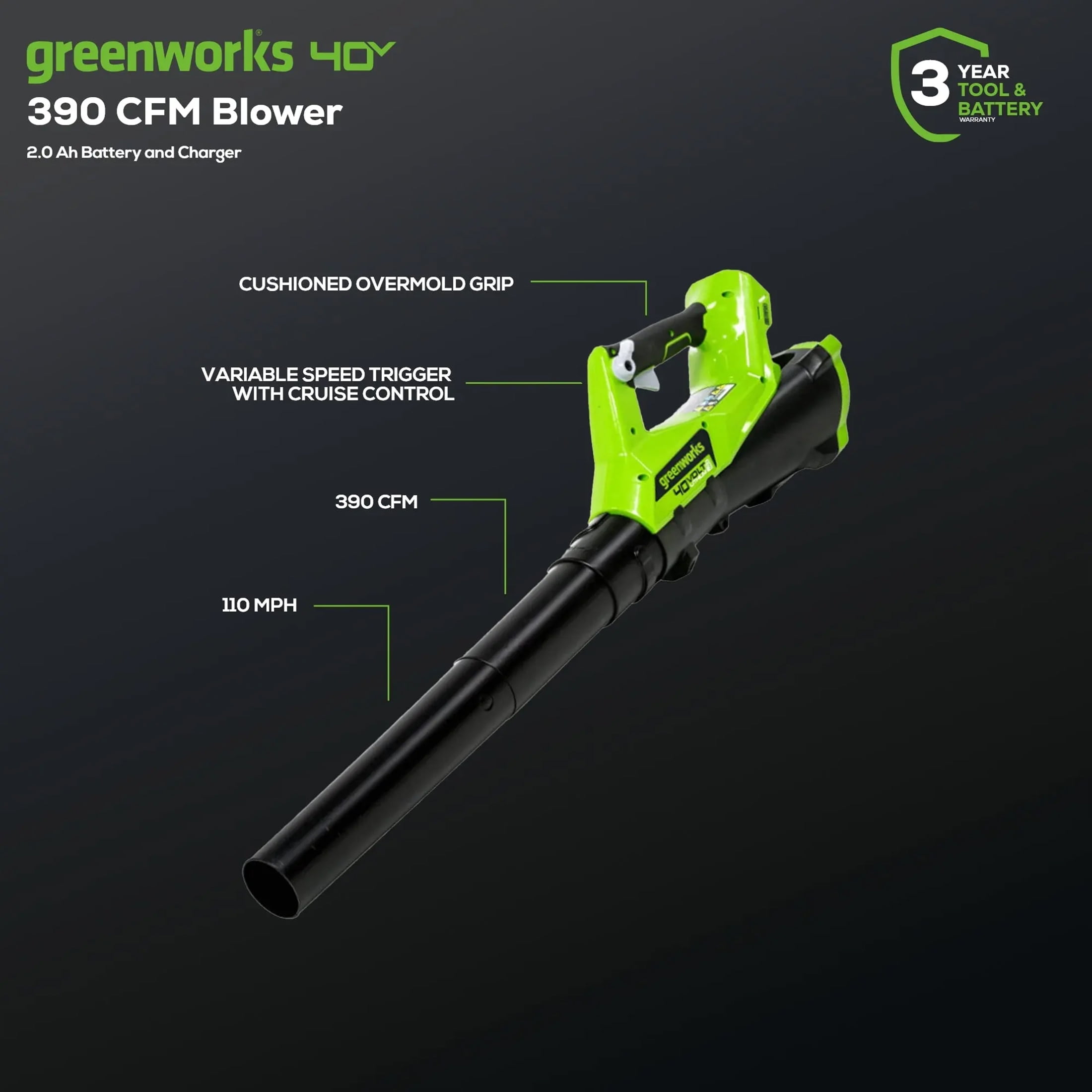 Greenworks 40V String Trimmer/Leaf Blower Combo with 2.0 Ah Battery, 1301202