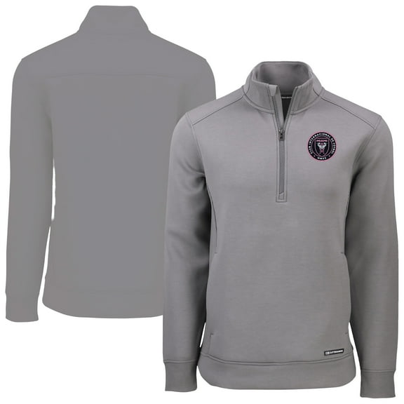 Men's-Cutter & Buck  Gray Inter Miami CF Roam Eco Recycled Quarter-Zip Pullover Top