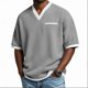 thumbnail image 1 of Ceisia Men's Casual Fashion Waffle Knit Short Sleeve Shirt - V-neck Color Block Top with Sleeve Zipper Pocket Gray M Gifts, 1 of 6