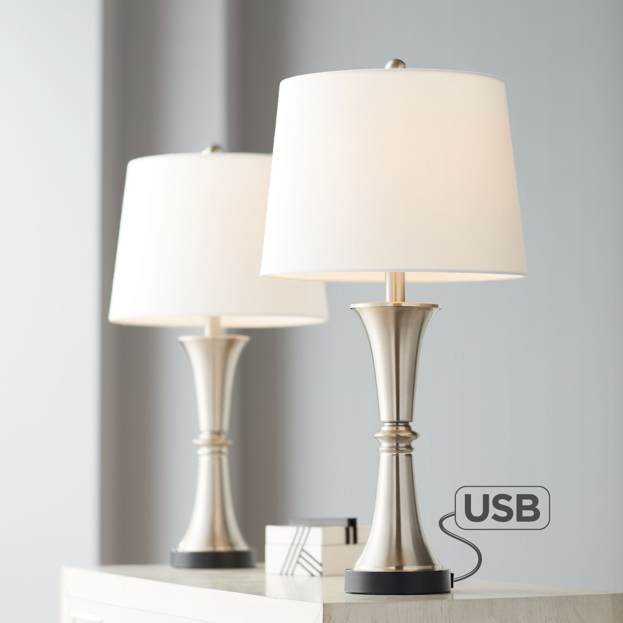 360 Lighting Modern Table Lamps Set Of 2 With Usb Port Led Touch