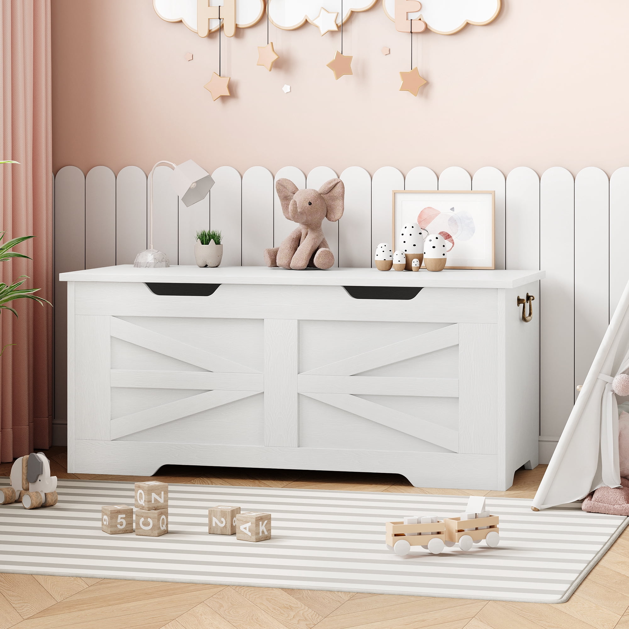 Storage Bench, Wooden Storage Chest with Safety Hinge, Toy Chest With Lids, Toy Box Organizer for Living Room, Playroom