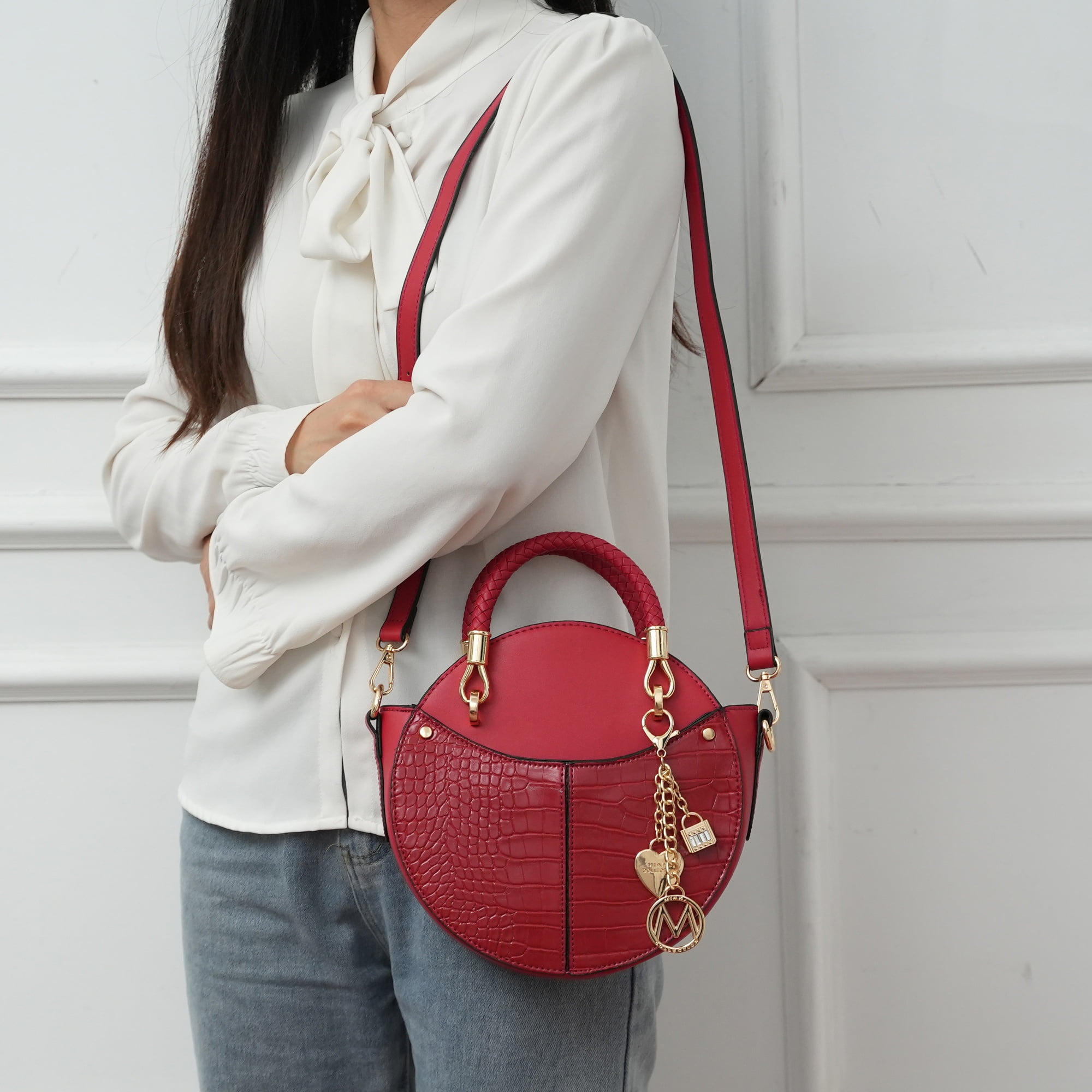 MKF Collection Nobella Croco Women’s Crossbody Vegan Leather Functional and Trendy Handbag by Mia K. - Taupe