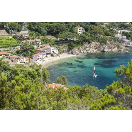 Sailboat in the turquoise sea, Porto Azzurro, Elba Island, Livorno Province, Tuscany, Italy, Europe Print Wall Art By Roberto