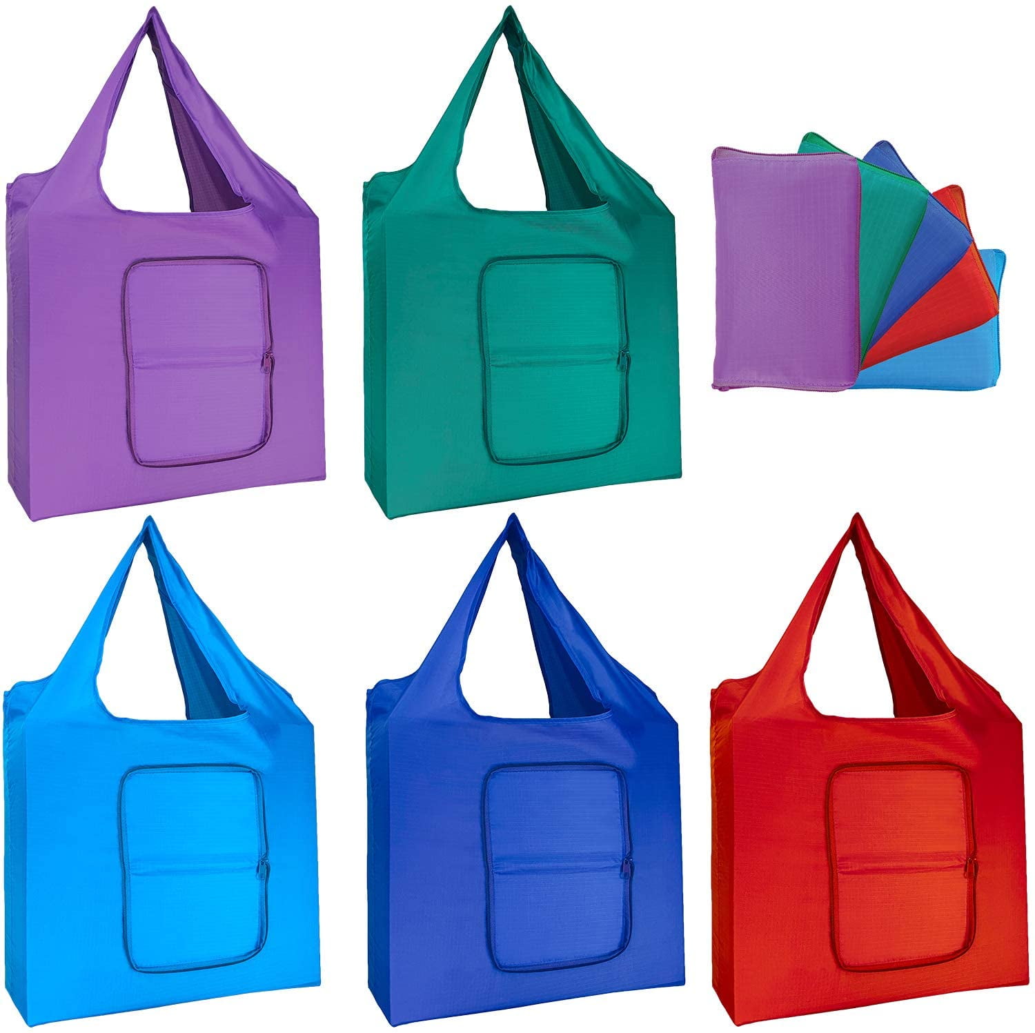 Reusable Grocery Bags for Shopping (set of 5), Foldable Into Pouch