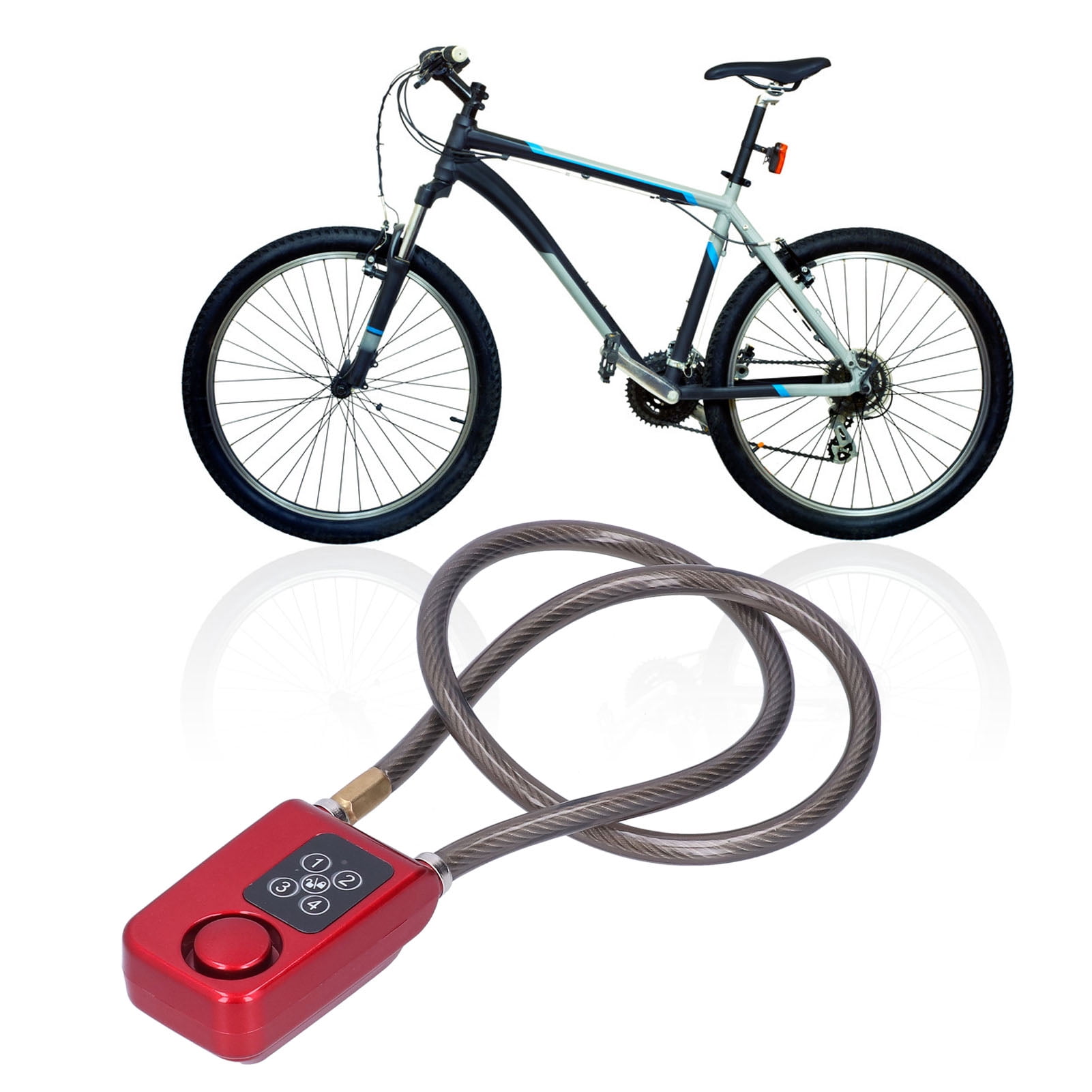 NFTIGB Anti-Theft Bike Alarm Lock with Remote Control, 110dB Siren, 4-Digit Password, IP55 Waterproof Bicycle Cable Lock, Red