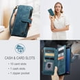 thumbnail image 3 of Wallet Case Compatible with Samsung Galaxy S9 Plus, Multifunctional Magnetic Closure Folio Case, [RFID Blocking] Durable PU Leather Flip Lanyard Strap Wristlet Zipper Card Holder Phone Case, Blue, 3 of 10