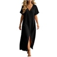 thumbnail image 5 of Hduncf Linen Dress Women Summer Casual Loose Kaftan Dresses Solid Color Beach Vacation Cover Up Cotton Maxi Dress Loungewear Black M, 5 of 8