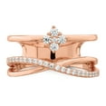 thumbnail image 4 of Primal Silver Sterling Silver Rose-tone Flash Rose Gold-plated Cubic Zirconia Cluster and Criss Cross Ring, 4 of 7