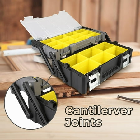 18 Inch Portable Plastic Cantilever Tool Box with Removable Compartments Great Organization for Hardware and Fasteners