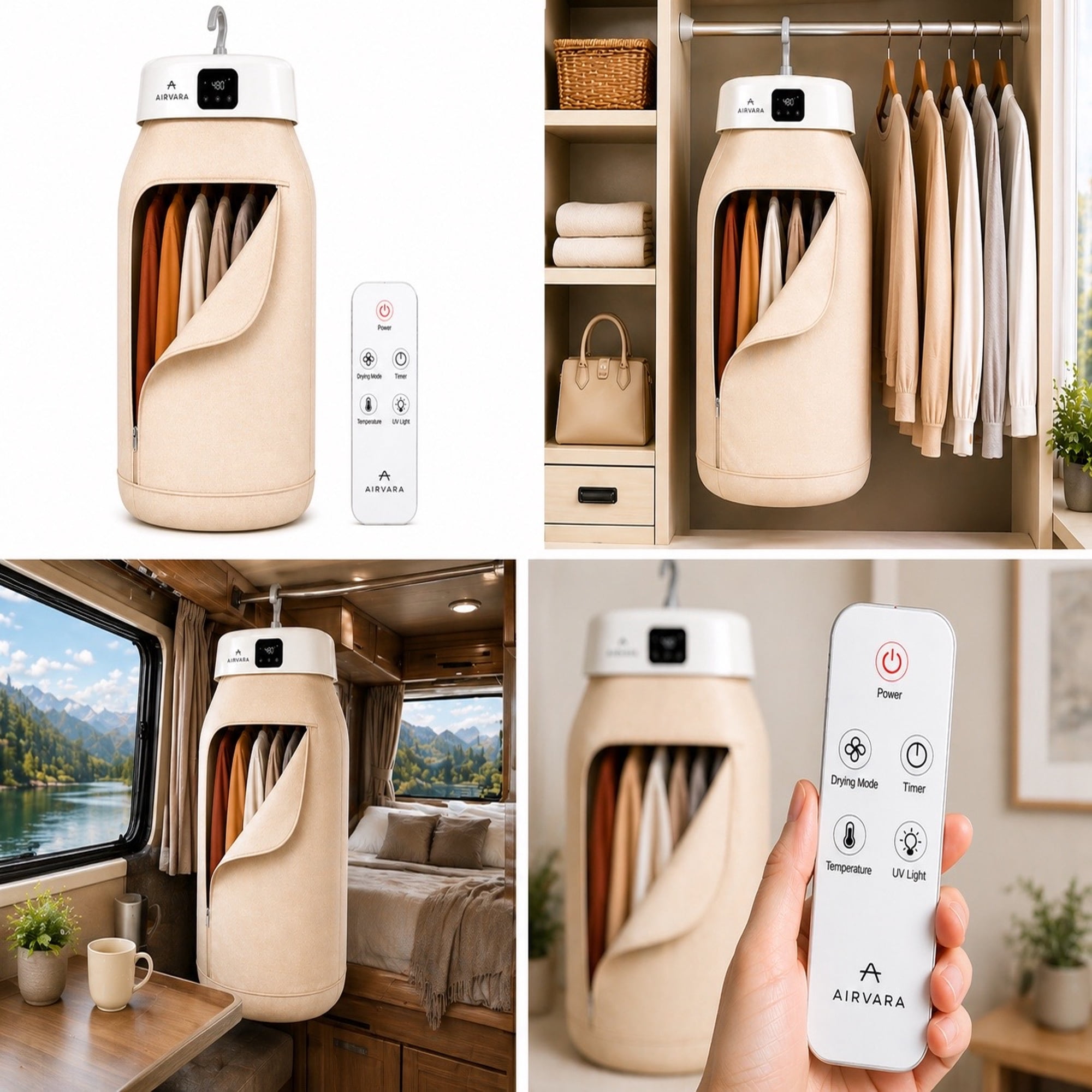 Airvara Portable Clothes Dryer – Smart Folding Electric Dryer with Remote for Travel, Apartment, RV & Delicates
