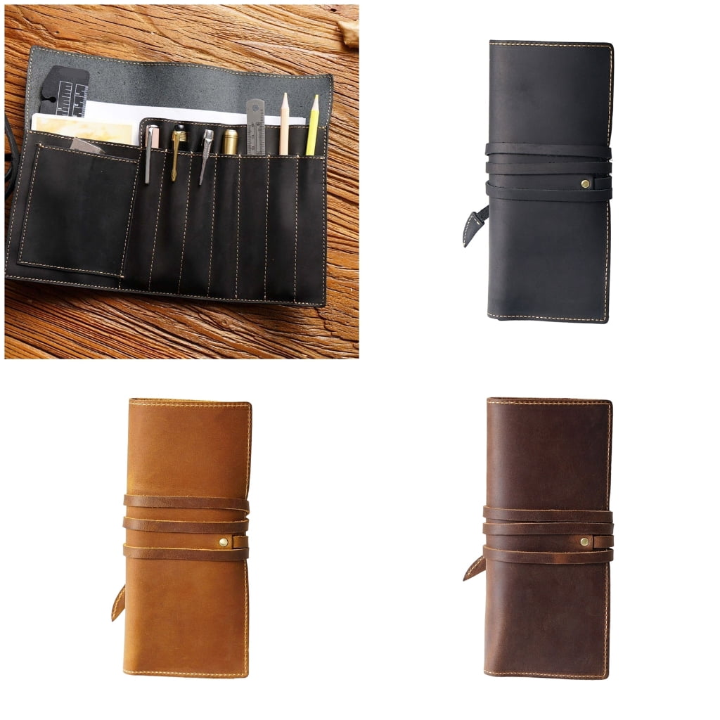 Leather Pen Roll Organizers Multiple Compartment Pencil Case For Student Artist
