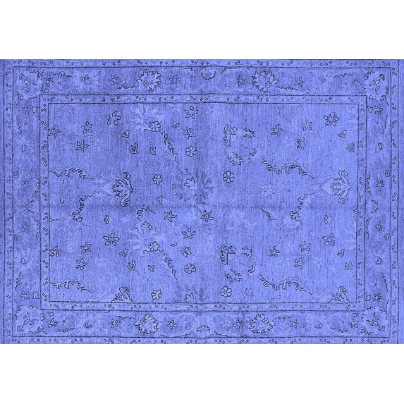 Ahgly Company Machine Washable Indoor Rectangle Oriental Blue Industrial Area Rugs, 7' x 9'
