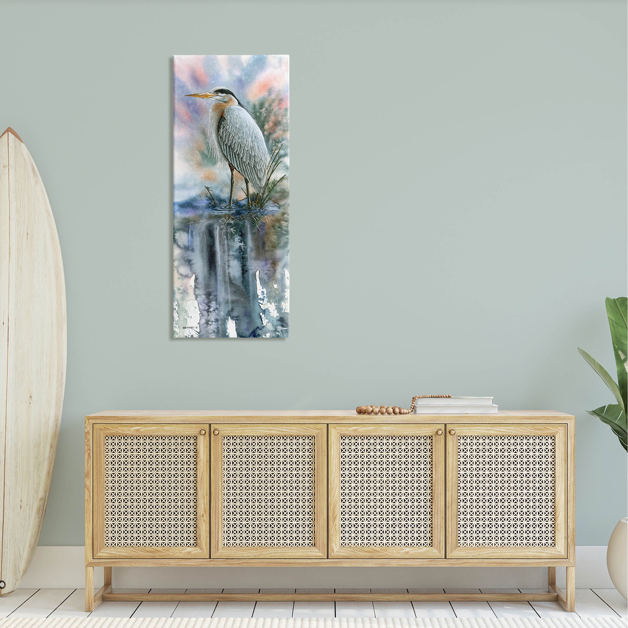 Heron Bird Pond Water's Edge Animals & Insects Graphic Art Gallery Wrapped Canvas Print Wall Art